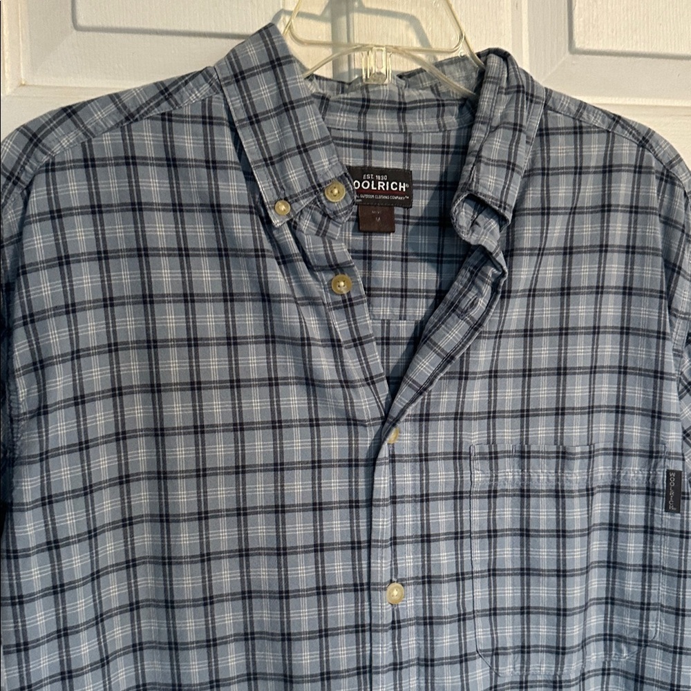 Woolrich men’s short sleeve button down blue size medium - Picture 2 of 5